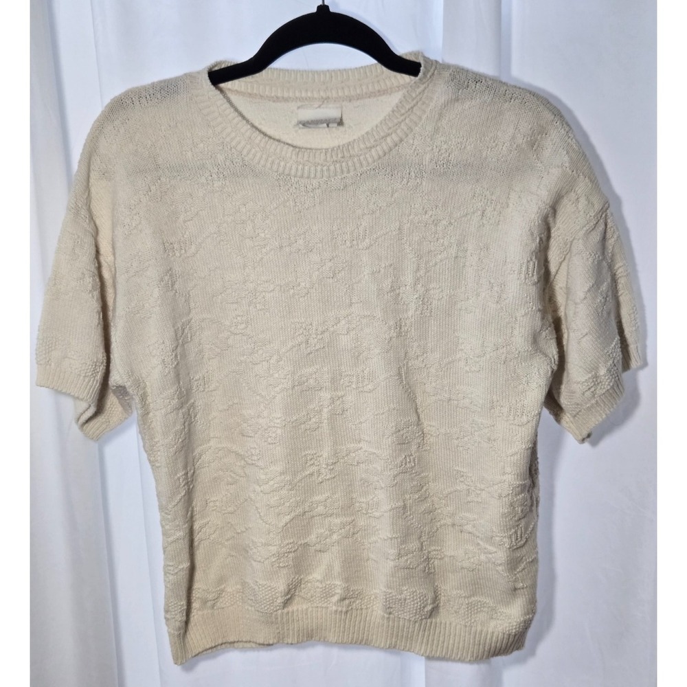 VTG Carriage Court Textured Floral Knit Sweater Short Sleeve Cotton Cottagecore